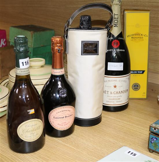 One magnum of Moet et Chandon and four other Champagnes including Heidseick & Co. blue top and Charles VII